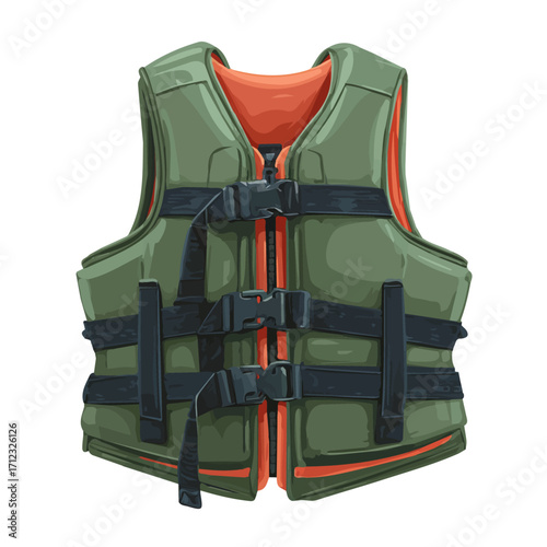2D flat vector graphic of a Life Jacket in icon style, isolated on white background