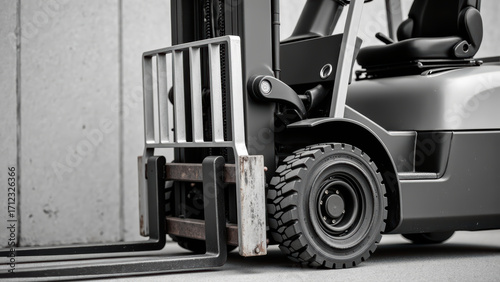 Heavy duty forklift with robust design, featuring sturdy metal frame and large tires, ideal for industrial settings and material handling