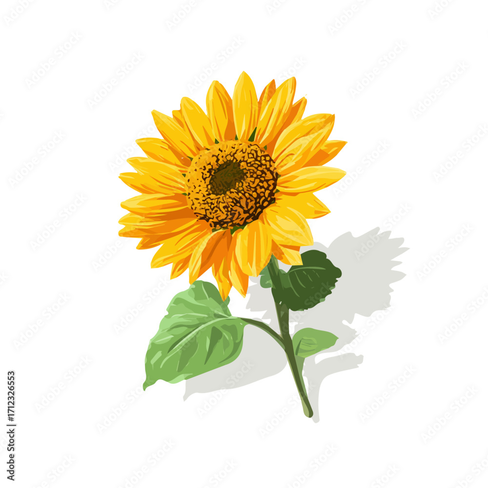 Fototapeta premium Sunflower, 2D flat vector illustration in icon style, isolated on a white background
