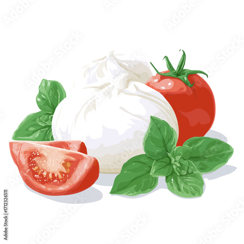 2D flat vector graphic of a Burrata in icon style, isolated on white background