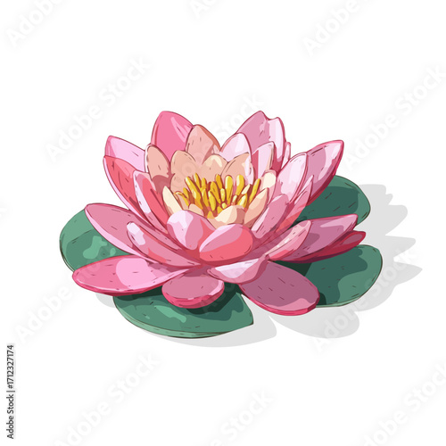 Water Lily, 2D flat vector illustration in icon style, isolated on a white background