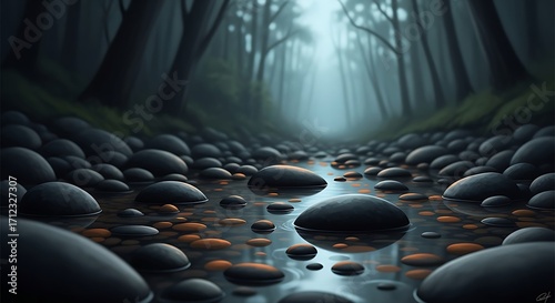 Mysterious Forest Stream Path.