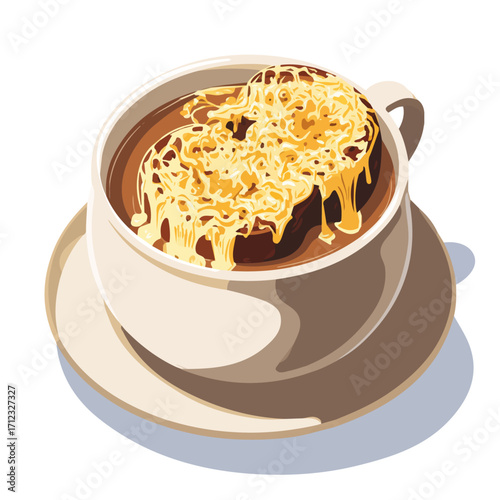 Flat 2D French Onion Soup vector illustration, icon graphic on white background