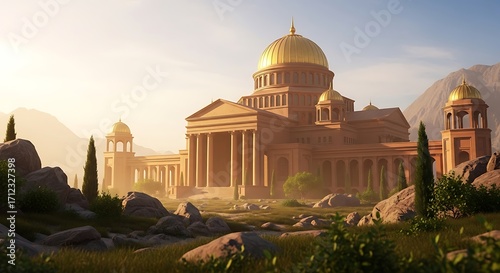 Fototapeta Naklejka Na Ścianę i Meble -  Ancient Golden Temple in Valley.