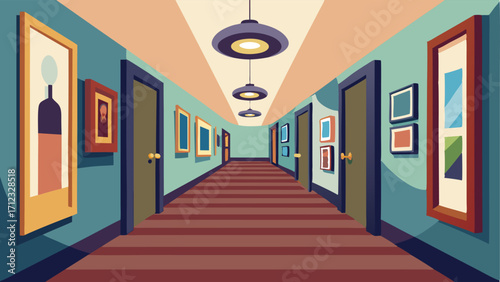 A gallery wall in the hallway showcasing a variety of vintage frames with different sizes and styles.