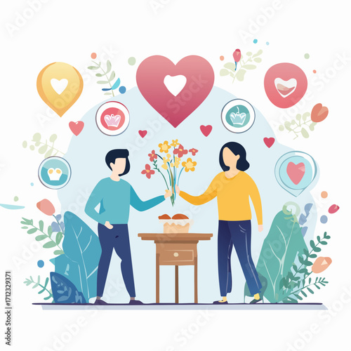 Charity Couple Giving Donation Flat Design