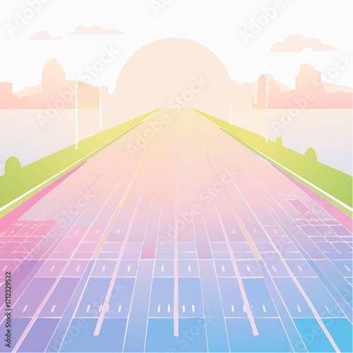Colorful Sunset Running Track Illustration