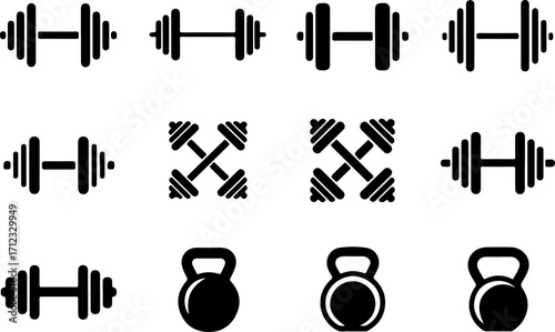 Dumbbell and Kettlebell Vector Set – Gym Fitness Silhouette Clipart