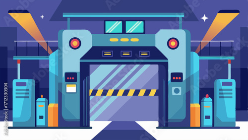 A futuristiclooking security checkpoint with hightech scanners and streamlined procedures.