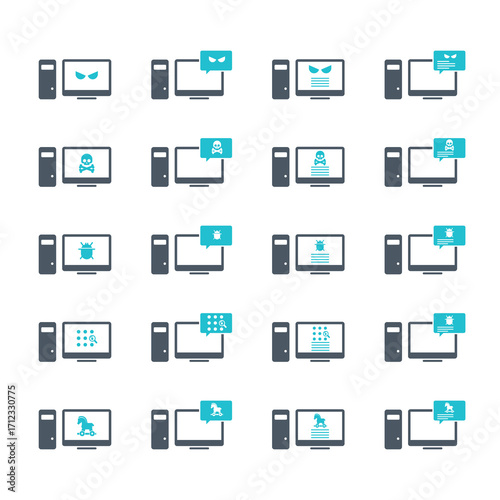 Malware desktop icon set. Hacking concept.