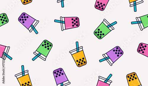 Cutest bubble tea pattern background vector design