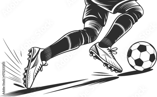 Soccer Player Kicking Ball Vector Illustration.