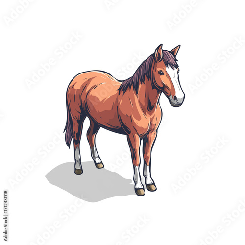 Flat 2D Horse vector illustration, icon graphic on white background
