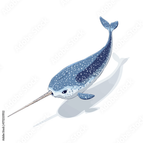 Minimal 2D flat vector of a Narwhal, icon-style illustration on a white background
