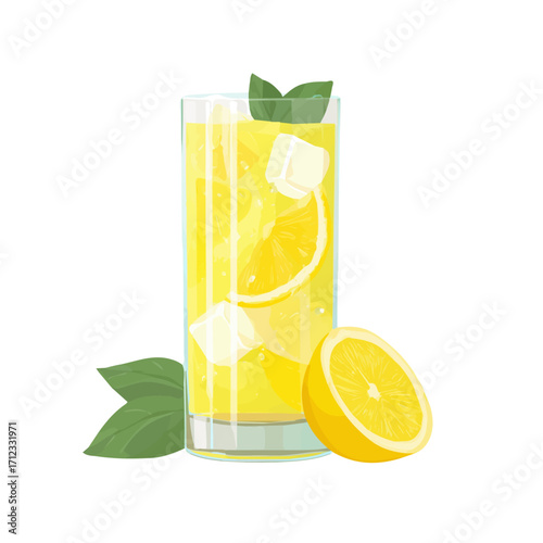 Flat 2D Lemonade vector illustration, icon graphic on white background