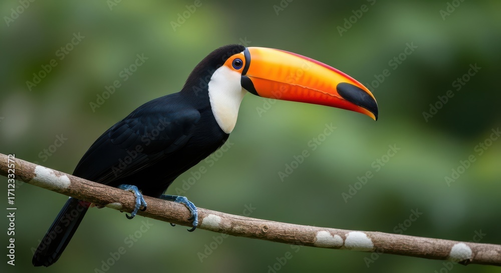 Naklejka premium Amazing Toucan Bird Perched on Tree Branch Rainforest Habitat