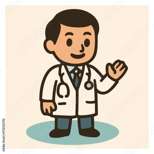 Friendly Doctor Waving – Physician with Stethoscope Mascot