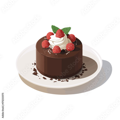 Chocolate Mousse Cake, 2D flat vector illustration in icon style, isolated on a white background