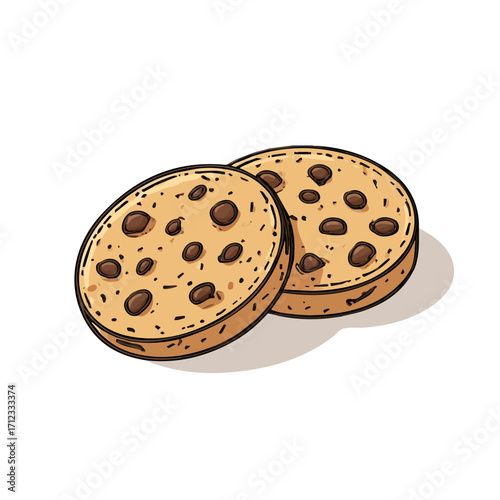 Chocolate Chip Cookies, 2D flat vector illustration in icon style, isolated on a white background
