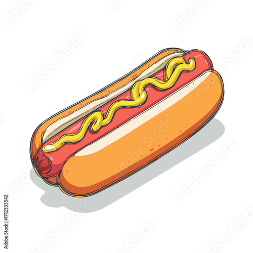 Flat 2D Hot Dog vector illustration, icon graphic on white background