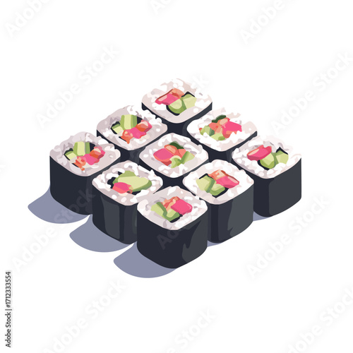 Minimal 2D flat vector of a Maki Rolls, icon-style illustration on a white background