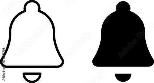 Notification bell icons outline and solid on transparent background. Vector EPS 10