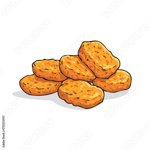 Chicken Nuggets, 2D flat vector illustration in icon style, isolated on a white background