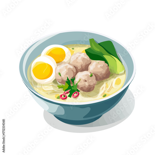 Bakso, 2D flat vector illustration in icon style, isolated on a white background