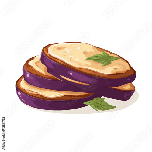 Flat 2D Eggplant Parmesan vector illustration, icon graphic on white background