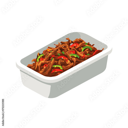 2D flat vector graphic of a Ropa Vieja in icon style, isolated on white background