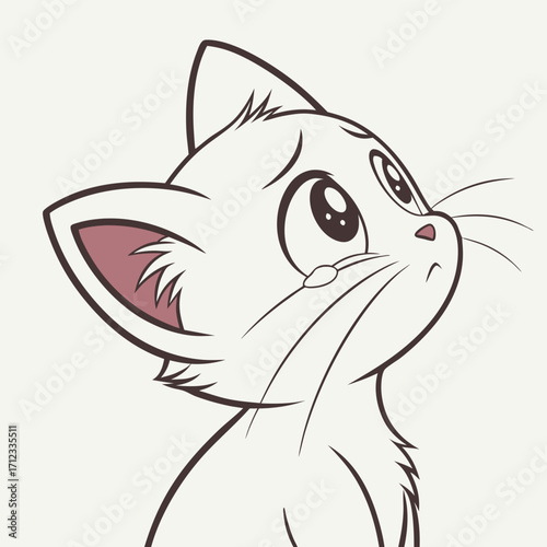 Crying Cat: A simple, yet emotionally charged illustration of a white kitten expressing sadness through tears, capturing a moment of vulnerability and heartache.