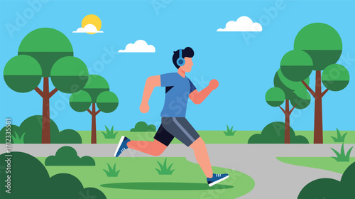 Man jogging outdoors wearing headphones