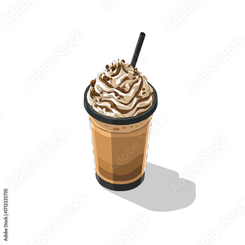 Minimal 2D flat vector of a Coffee Frappuccino, icon-style illustration on a white background