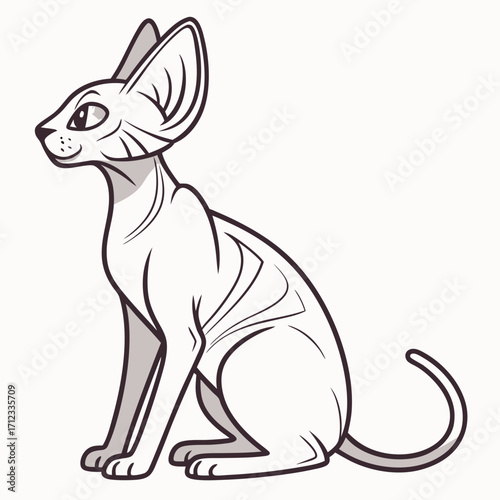 Sphinx cat breed color flat icon for web and mobile design. Vector illustration of cartoon Sphinx cat exotic cats of breed a sphinx. Cat portrait. Isolated on white background.