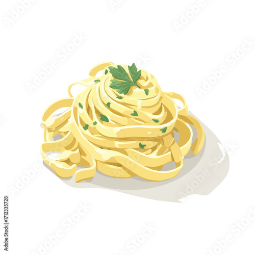 Flat 2D Fettuccine Alfredo vector illustration, icon graphic on white background