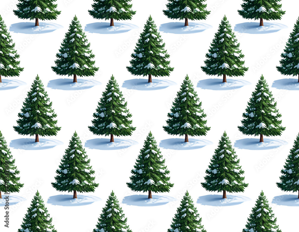 Fototapeta premium Realistic Pine Christmas Tree Pattern with Snow Accents, Seamless Repeat, isolated on transparent background PNG