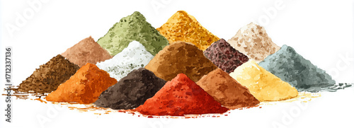 Vector illustration, set of Spices. White background. Watercolor illustrations