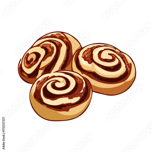 2D flat vector graphic of a Cinnamon Rolls in icon style, isolated on white background