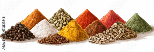 Vector illustration, set of Spices. White background. Watercolor illustrations