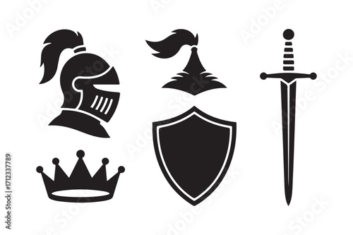 Medieval knightly symbols silhouette collection