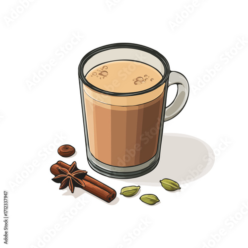 2D flat vector graphic of a Chai Tea in icon style, isolated on white background
