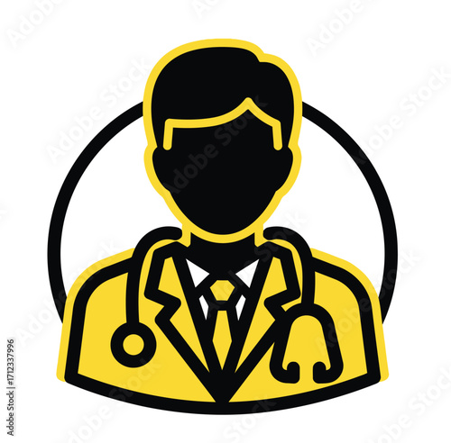 Stylized icon of a doctor wearing a stethoscope