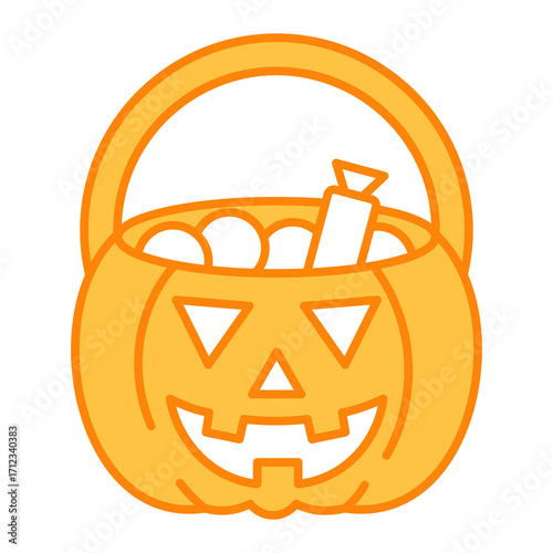Pumpkin Candy Bucket Filled Outline Icon Vector Illustration
