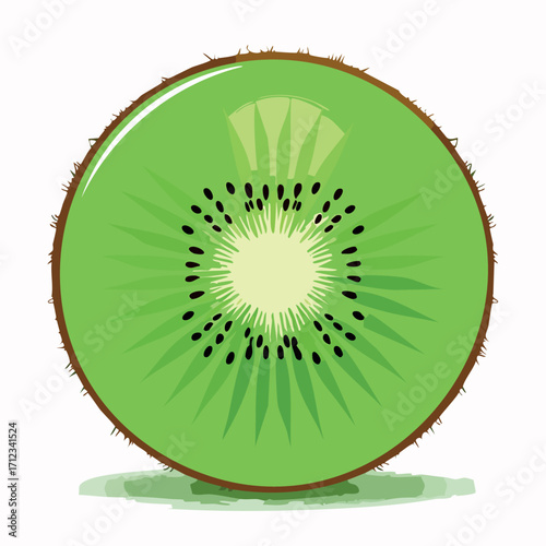 Close-up view of a vibrant green kiwi fruit slice, showcasing its interior.