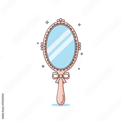 Elegant Oval Hand Mirror with Decorative Handle and Bow.