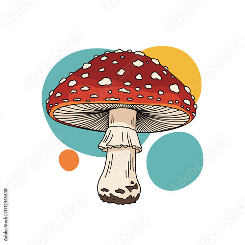 Amanita Muscaria Mushroom with Colorful Circles.
