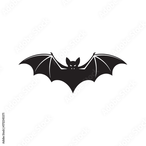 Silhouette of a bat with outstretched wings, isolated on a white background, representing halloween and darkness technology background