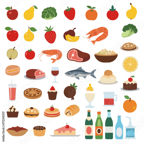 A vibrant collection of diverse food items and drinks.