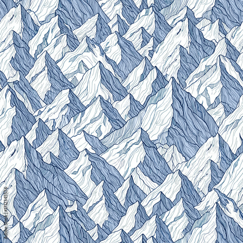 Seamless Pattern of Stylized Snowy Mountain Peaks.