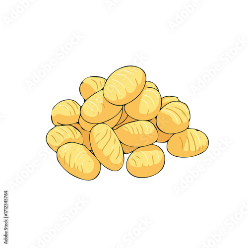 2D flat vector graphic of a Gnocchi in icon style, isolated on white background
